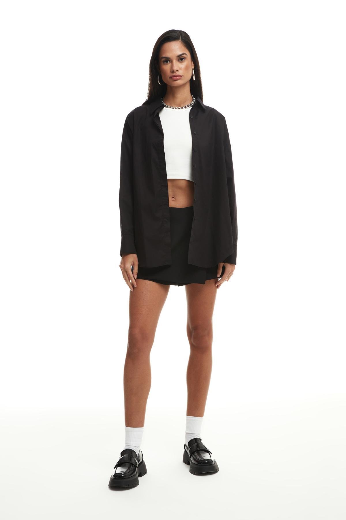 Quzu Oversize Gömlek Siyah