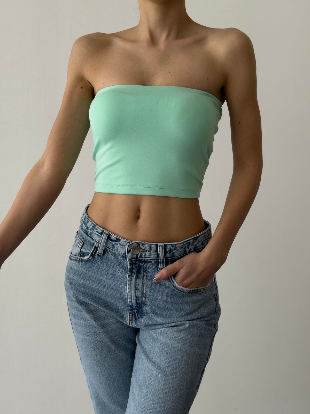 Quzu Straplez Crop Top Mint