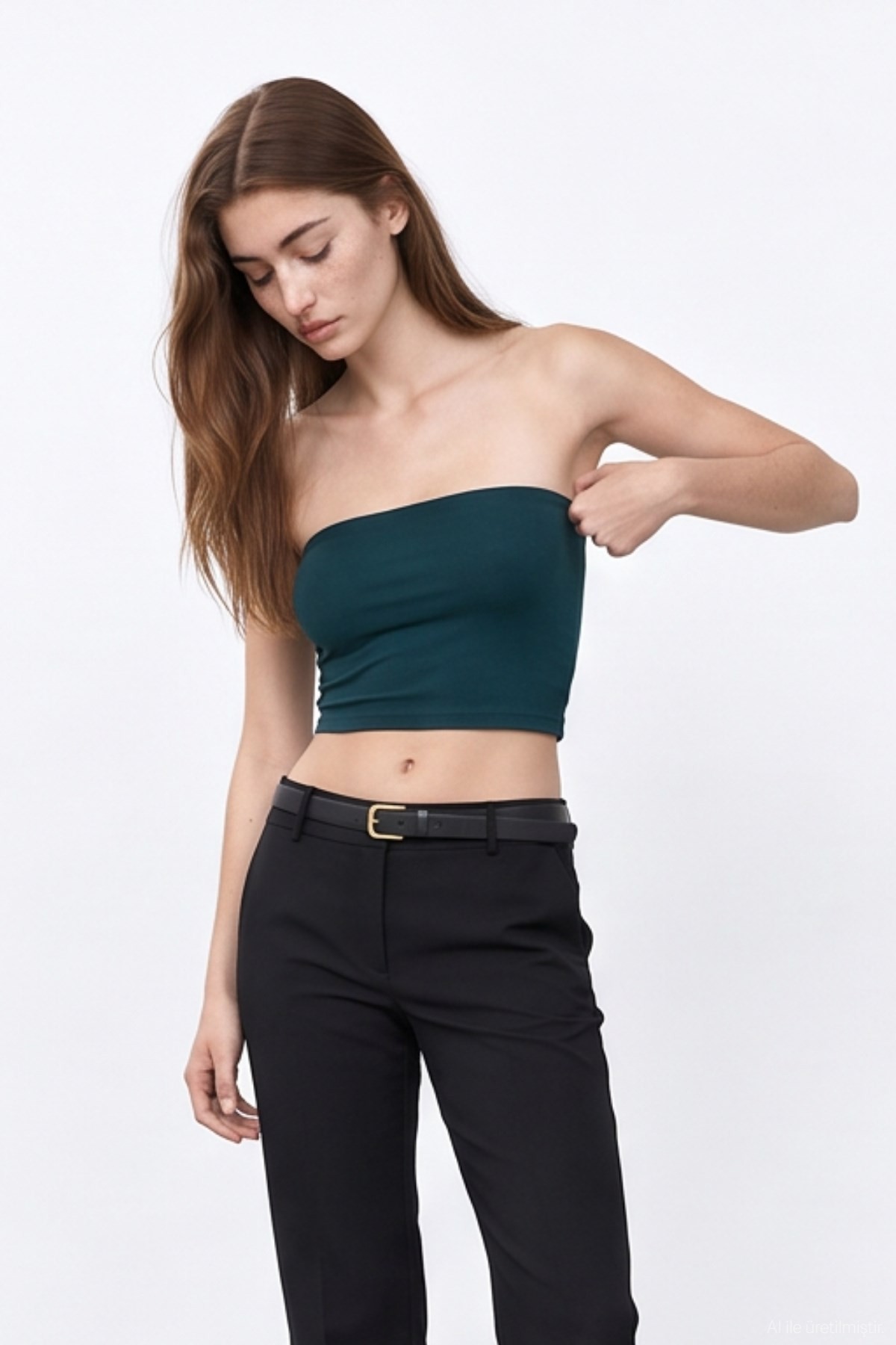 Quzu Straplez Crop Top Petrol
