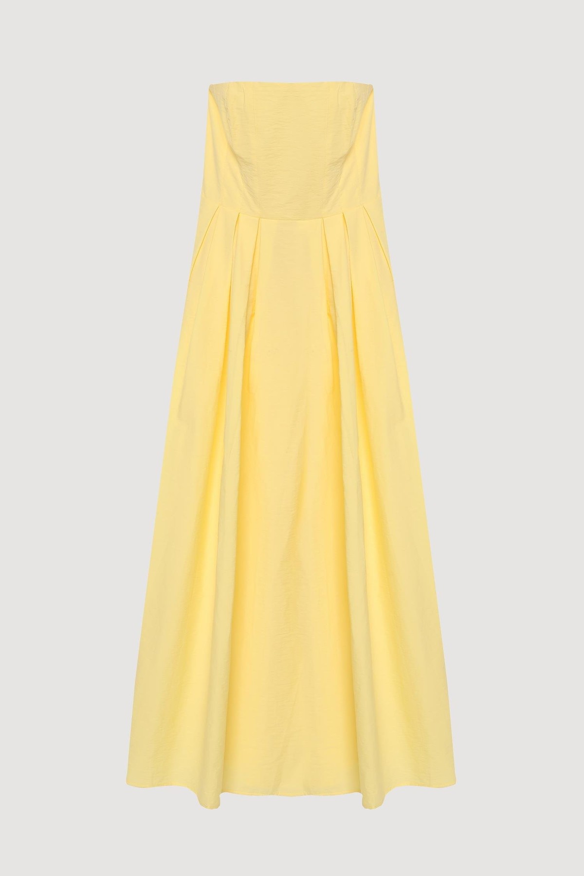 Quzu Straplez Midi Boy Elbise Sarı