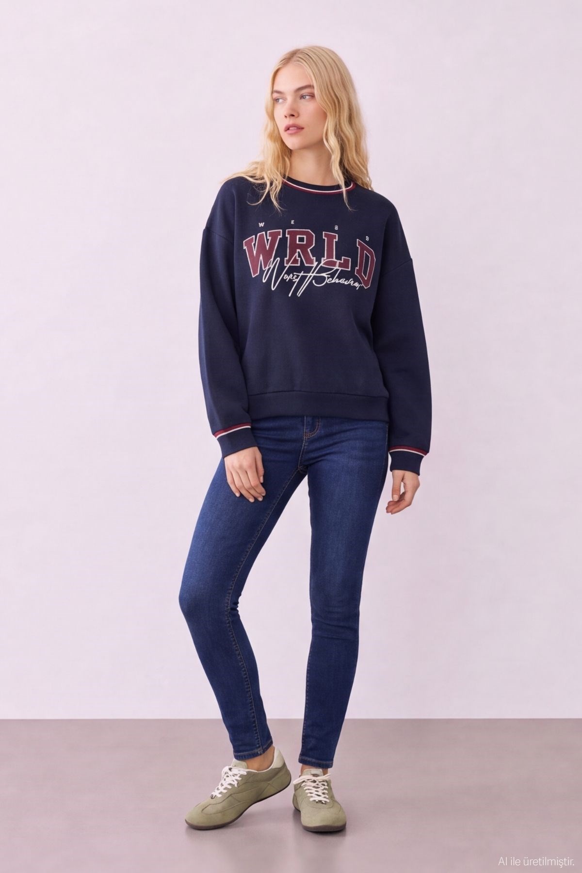 Quzu Triko Detaylı Sweatshirt Lacivert