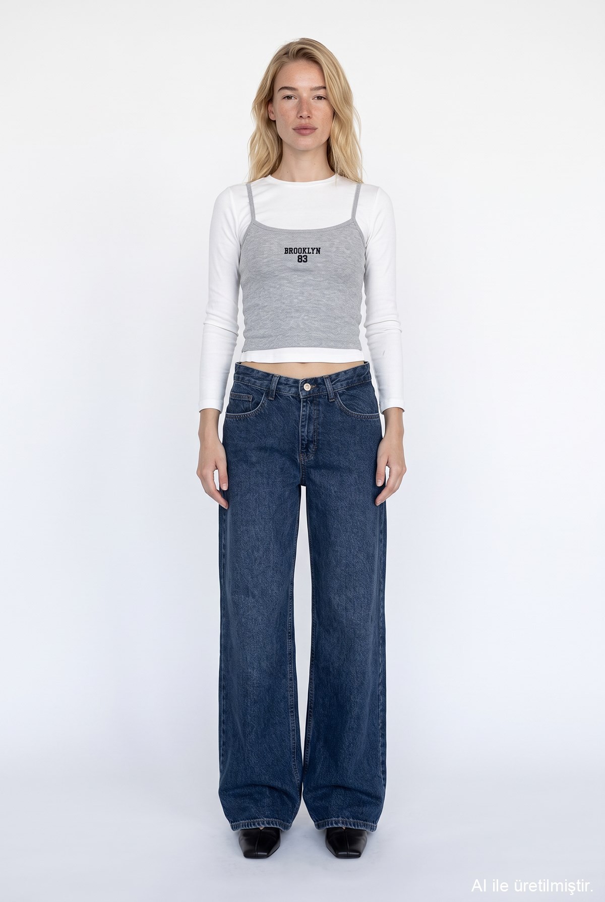 Quzu Wide Leg Jean Lacivert