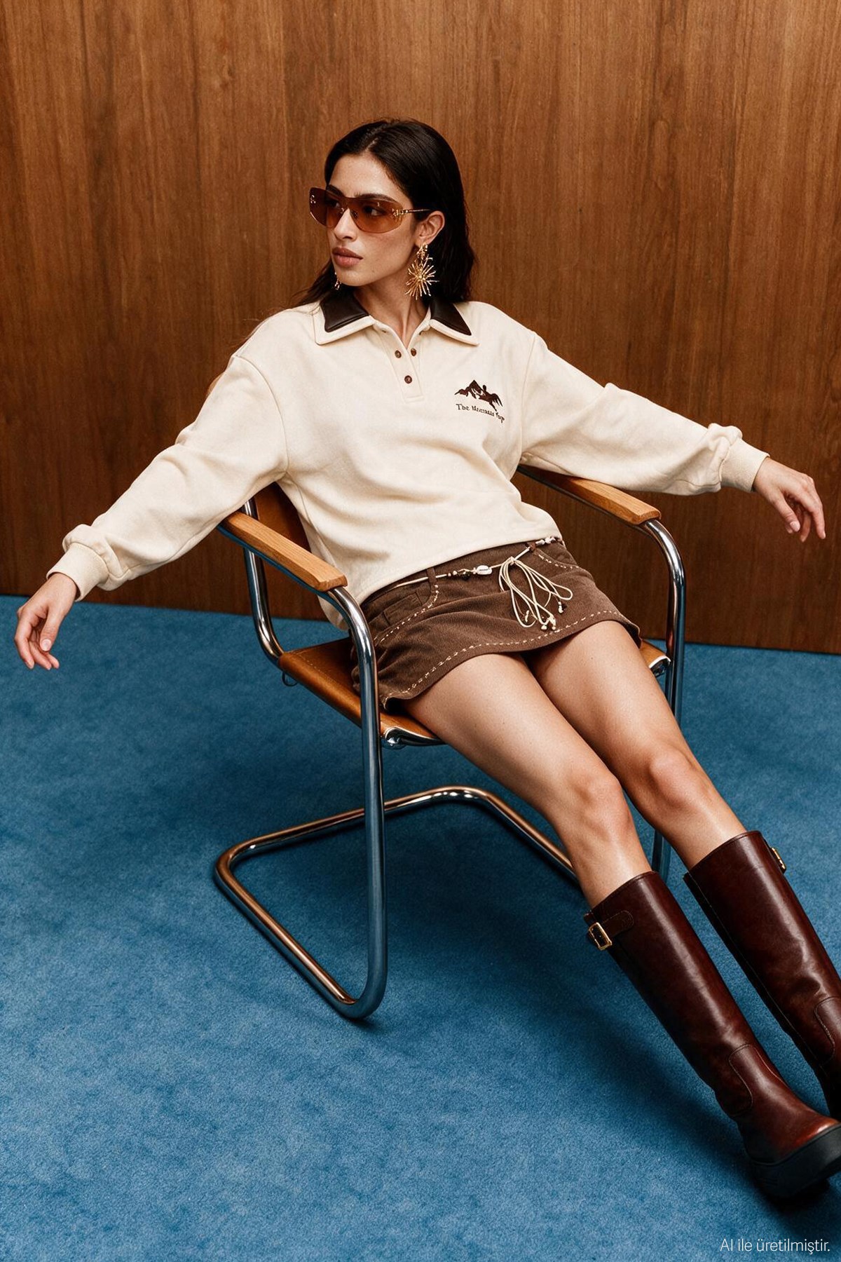 Quzu Yaka Detaylı Sweatshirt Bej