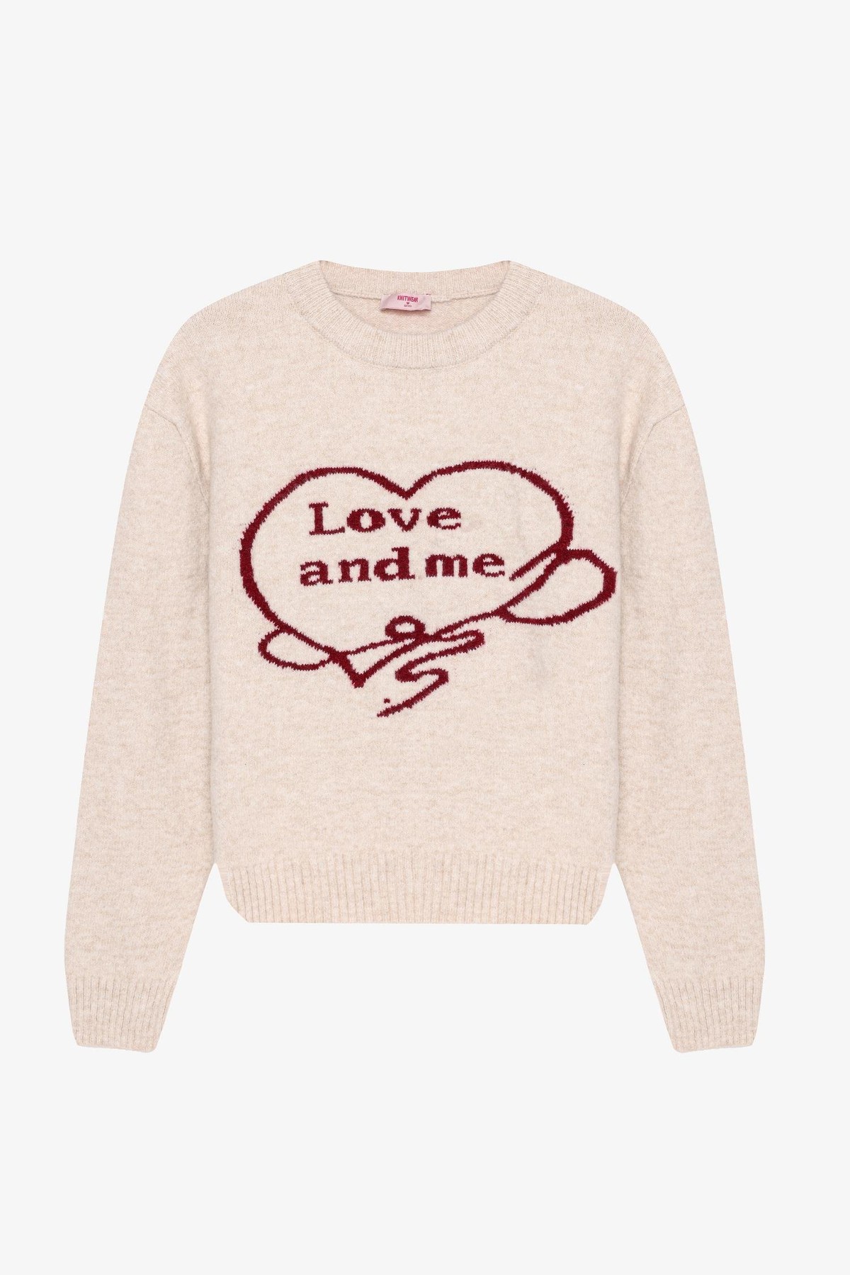 Quzu Yazı Detaylı Triko Ekru