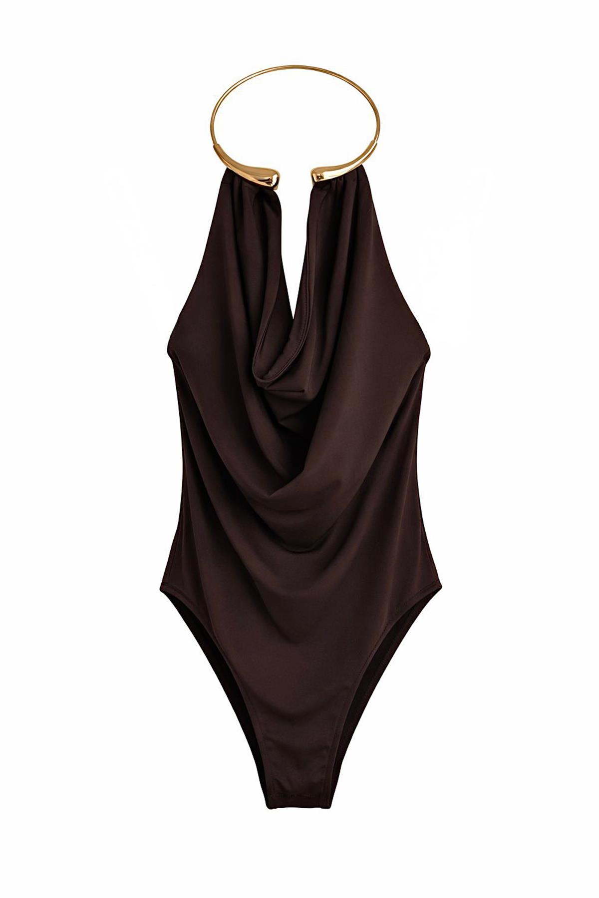 Quzu Aksesuar Detaylı Bluz Kahve