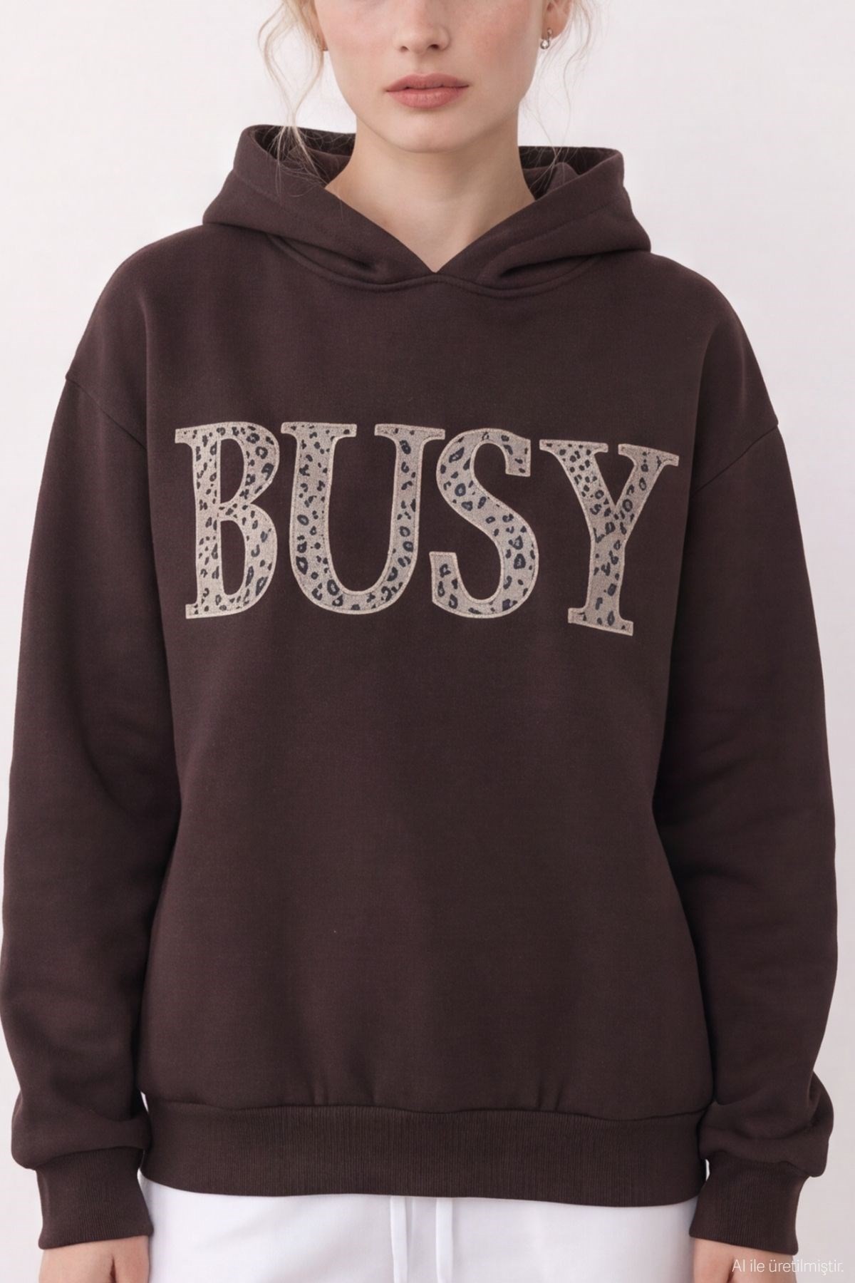 Quzu Aplike Detaylı Sweatshirt Kahve