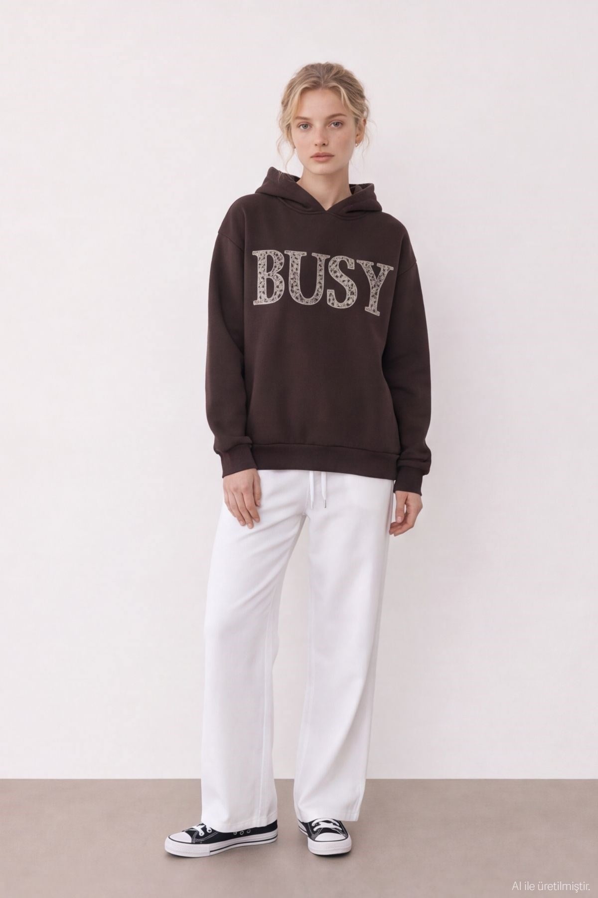 Quzu Aplike Detaylı Sweatshirt Kahve