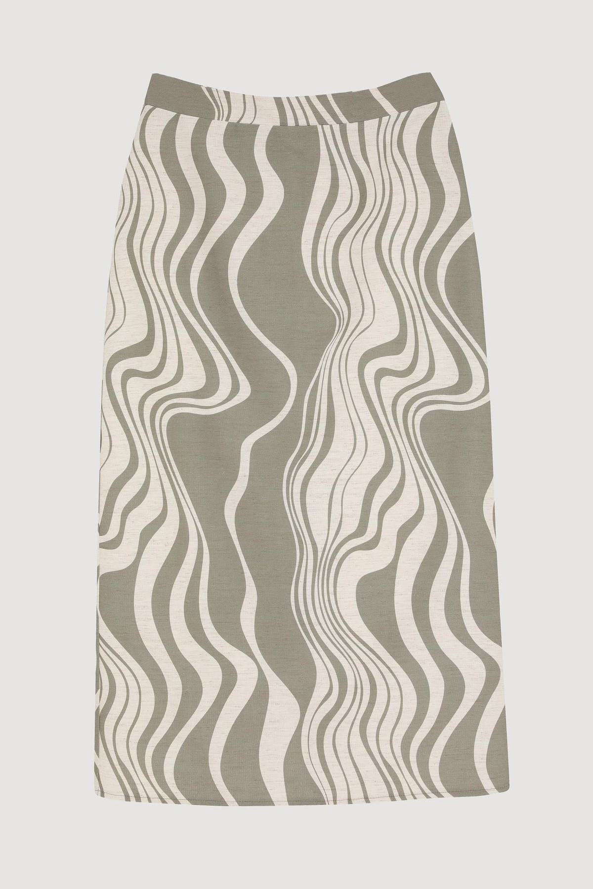 Quzu Arkası Yırtmaçlı Midi Etek Haki