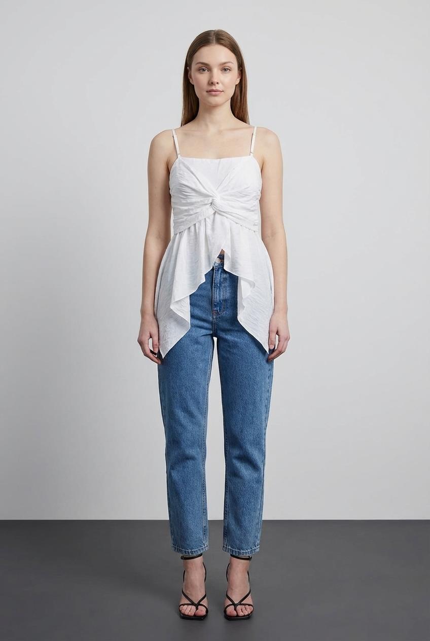 Quzu Asimetrik Askılı Bluz Ekru