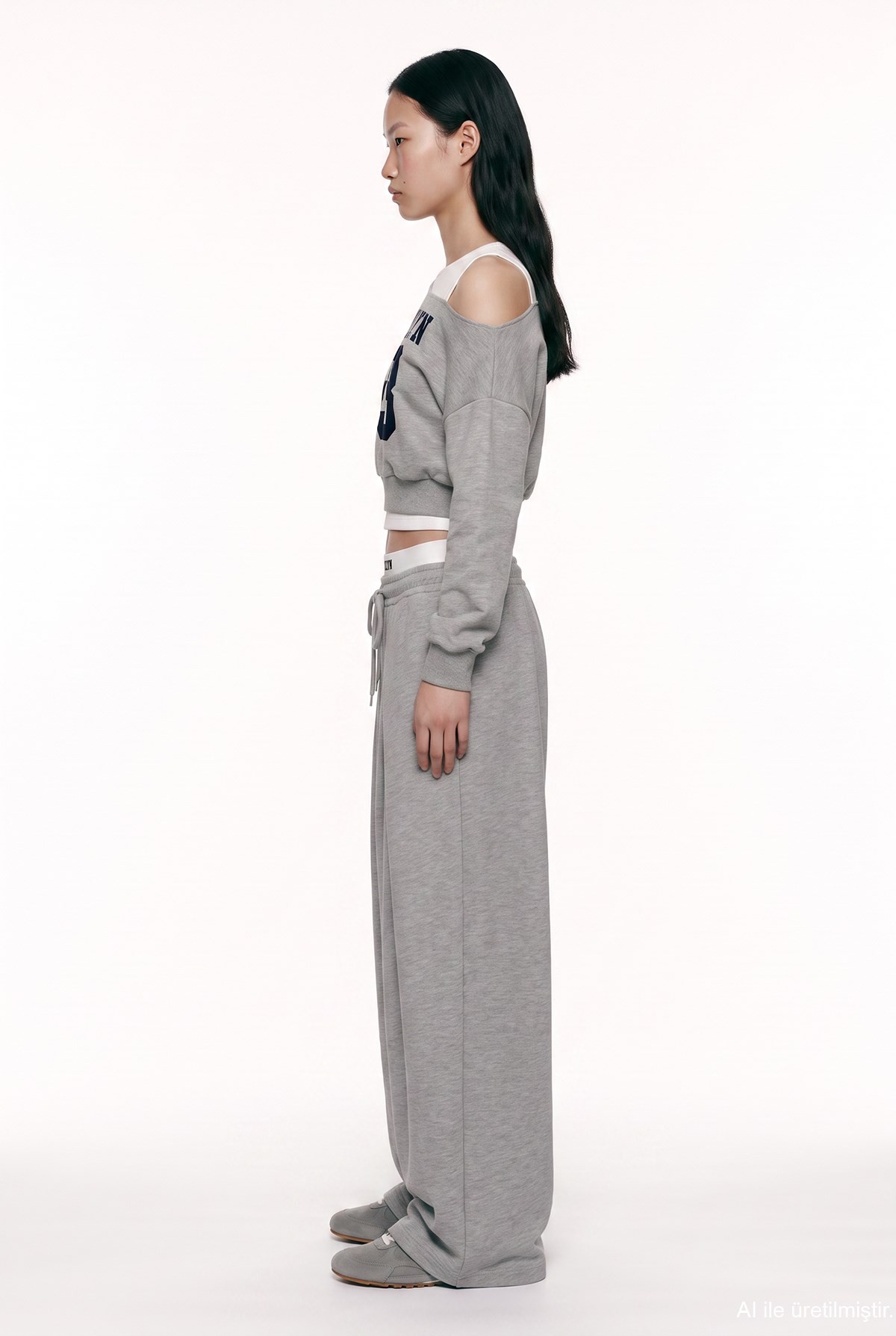 Quzu Asimetrik Atlet Detaylı Sweatshirt Gri Melanj
