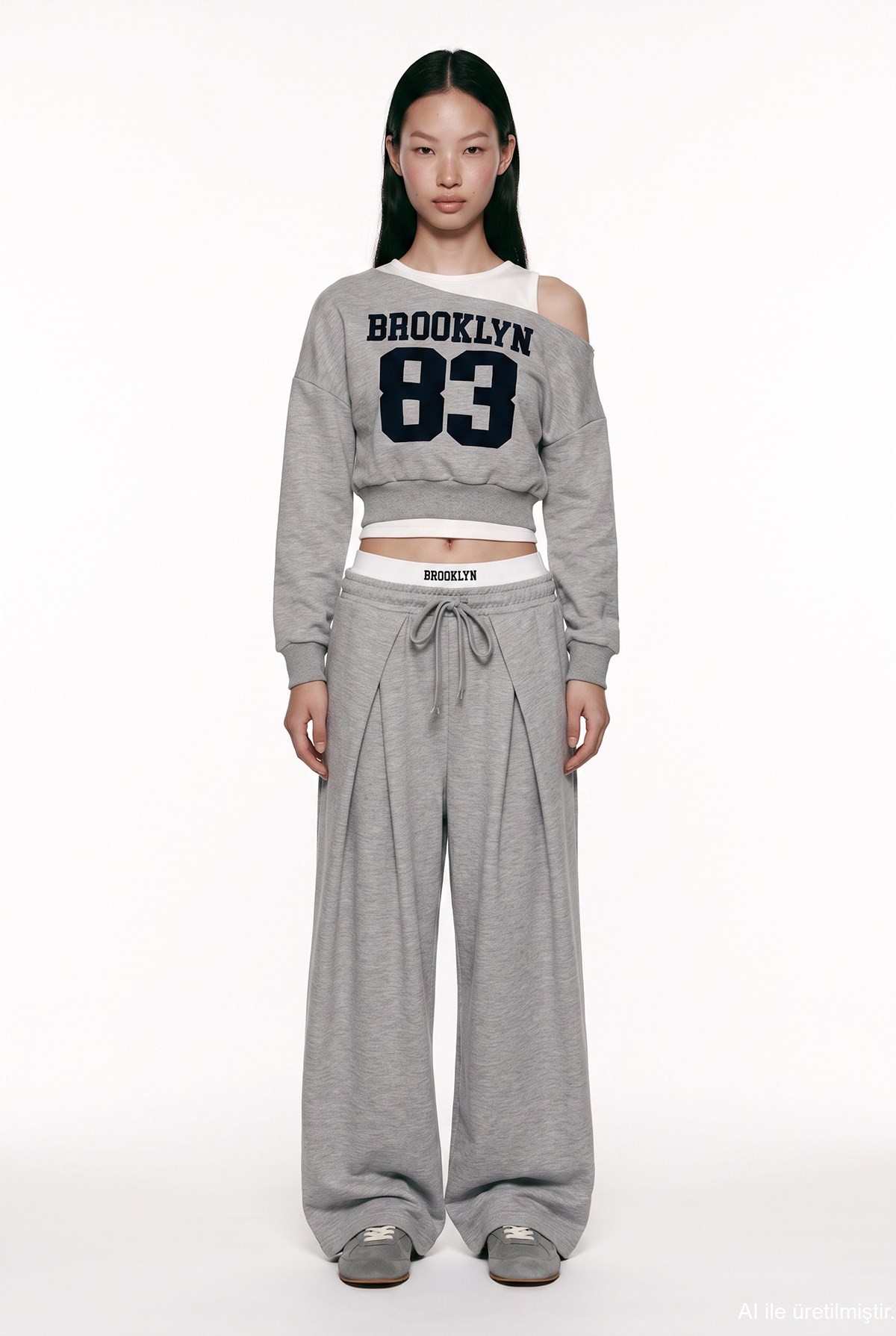 Quzu Asimetrik Atlet Detaylı Sweatshirt Gri Melanj