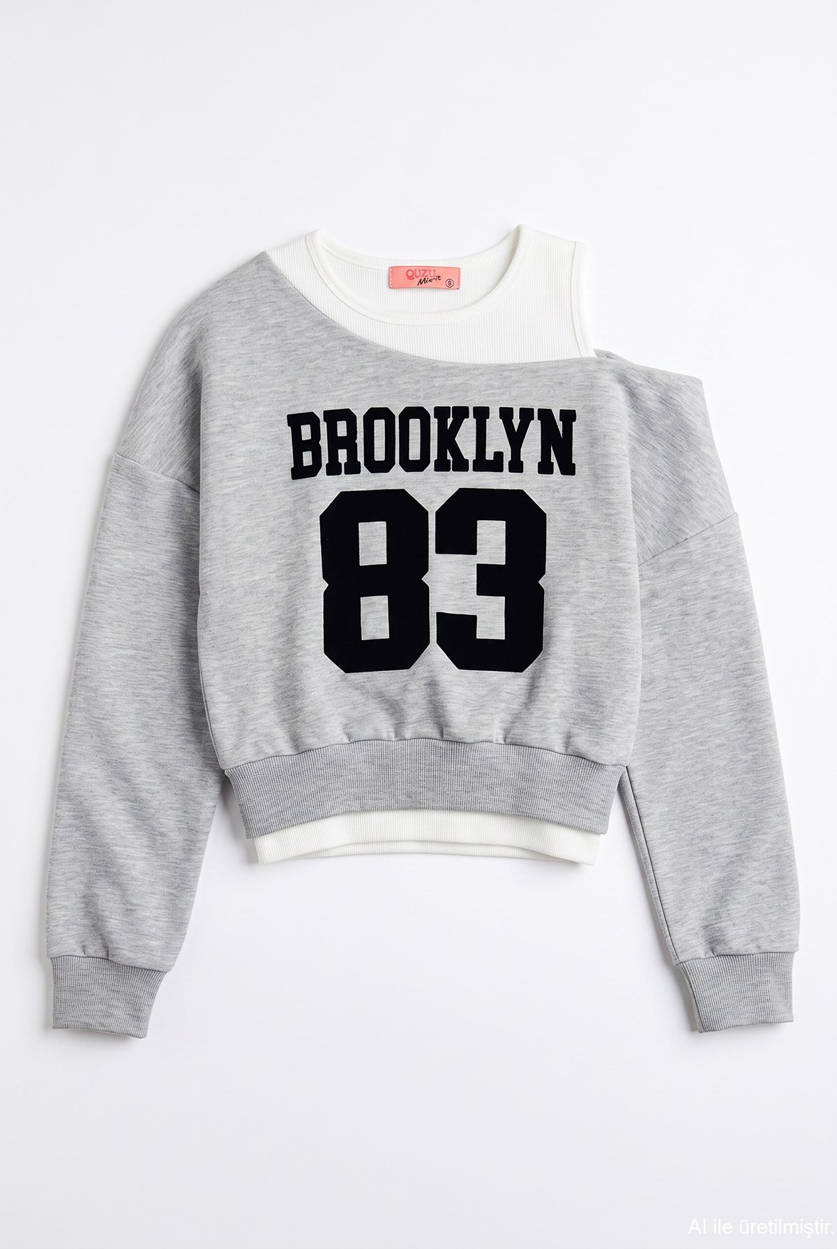 Quzu Asimetrik Atlet Detaylı Sweatshirt Gri Melanj