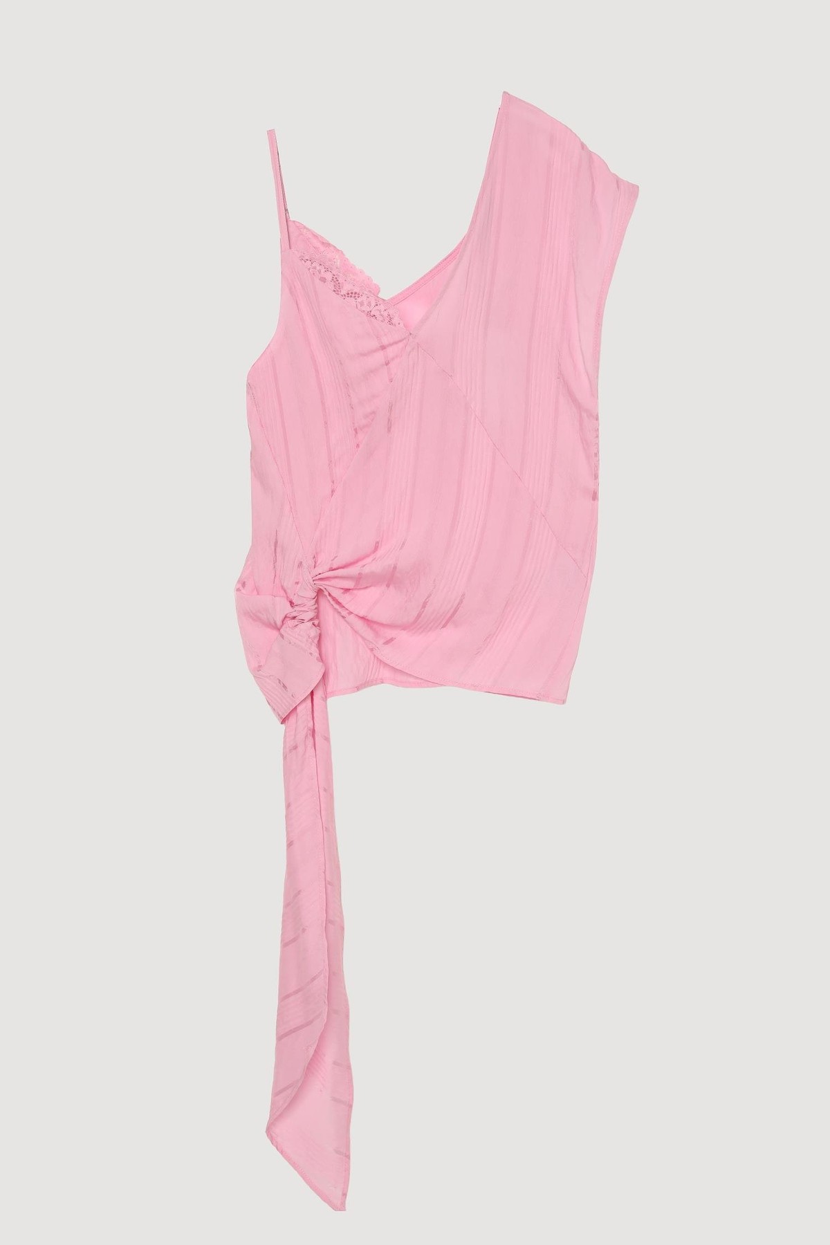 Quzu Asimetrik Dantel Detaylı Bluz Pembe