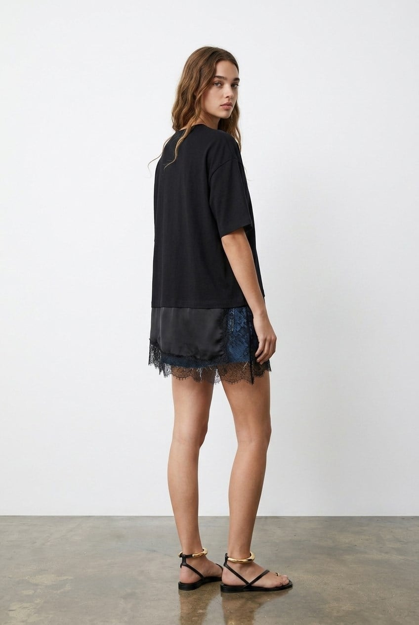 Quzu Asimetrik T-shirt Siyah