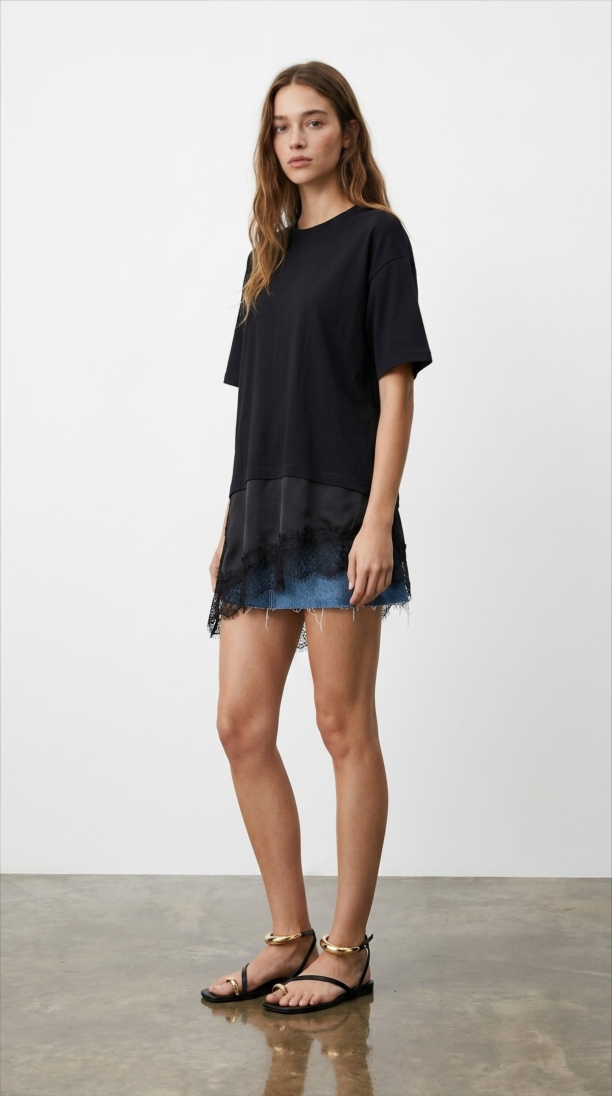Quzu Asimetrik T-shirt Siyah