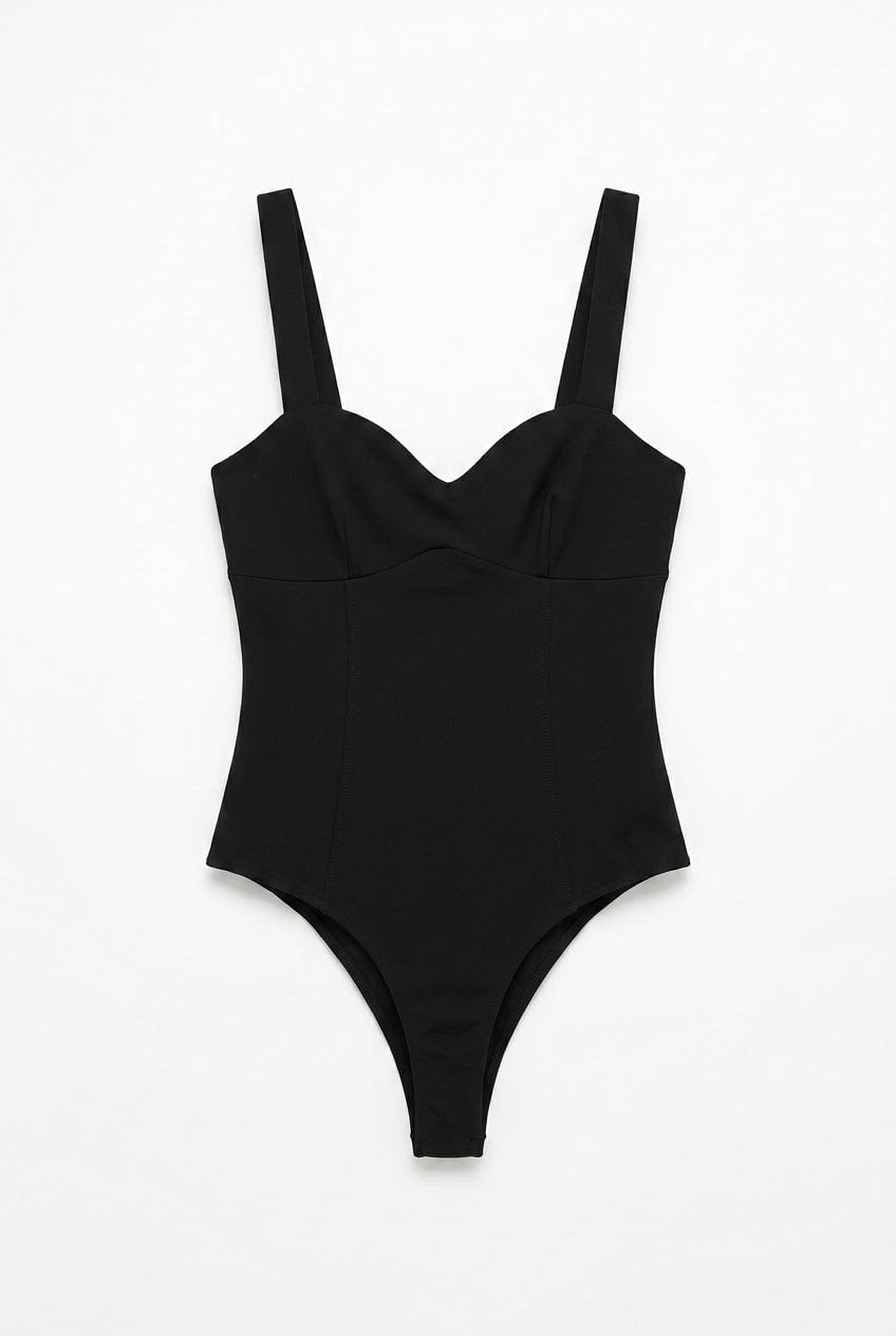 Quzu Askı Detaylı Bodysuit Siyah
