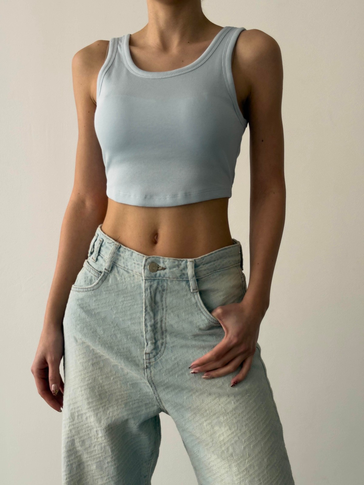 Quzu Askılı Crop Atlet Mavi