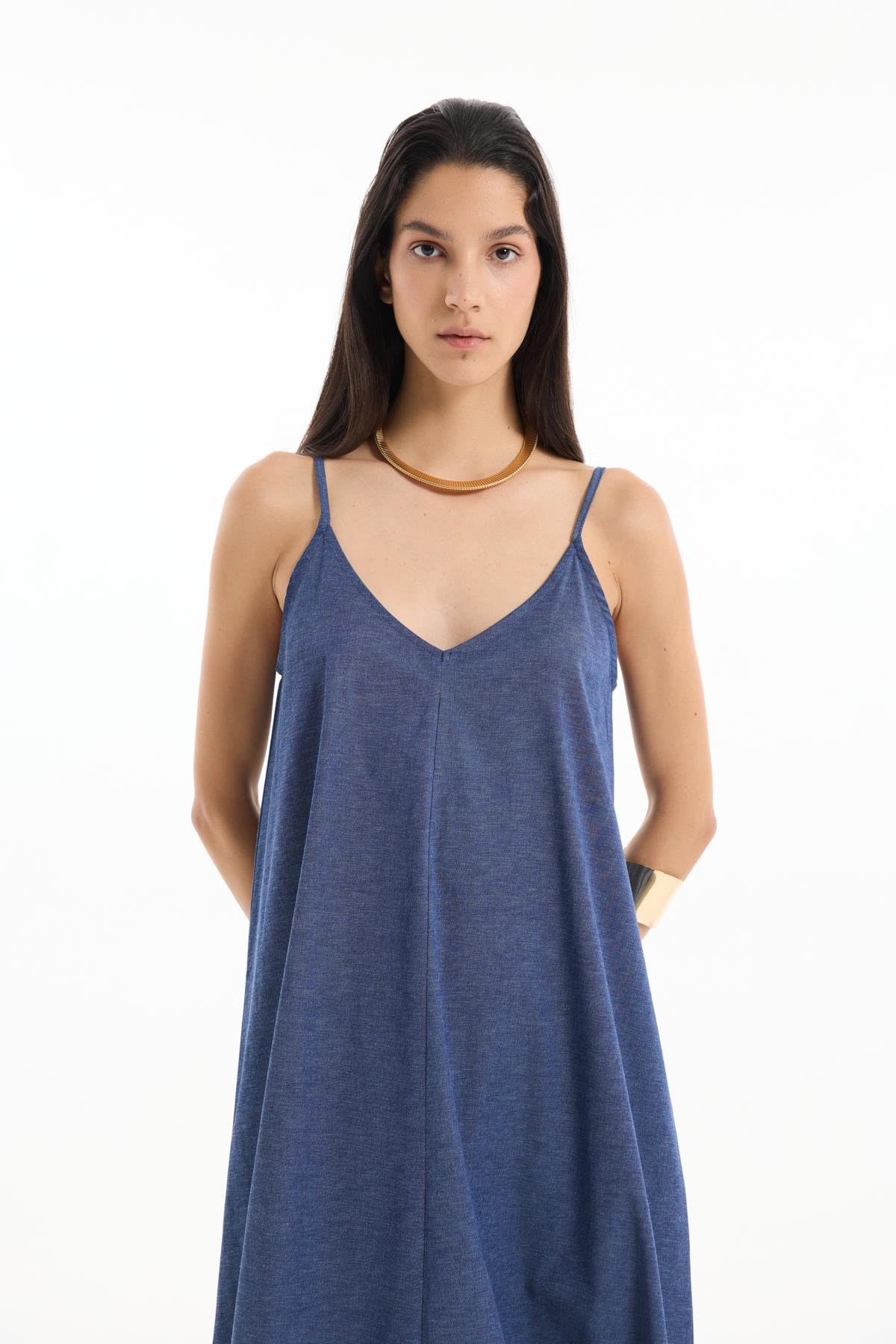 Quzu Askılı Elbise İndigo