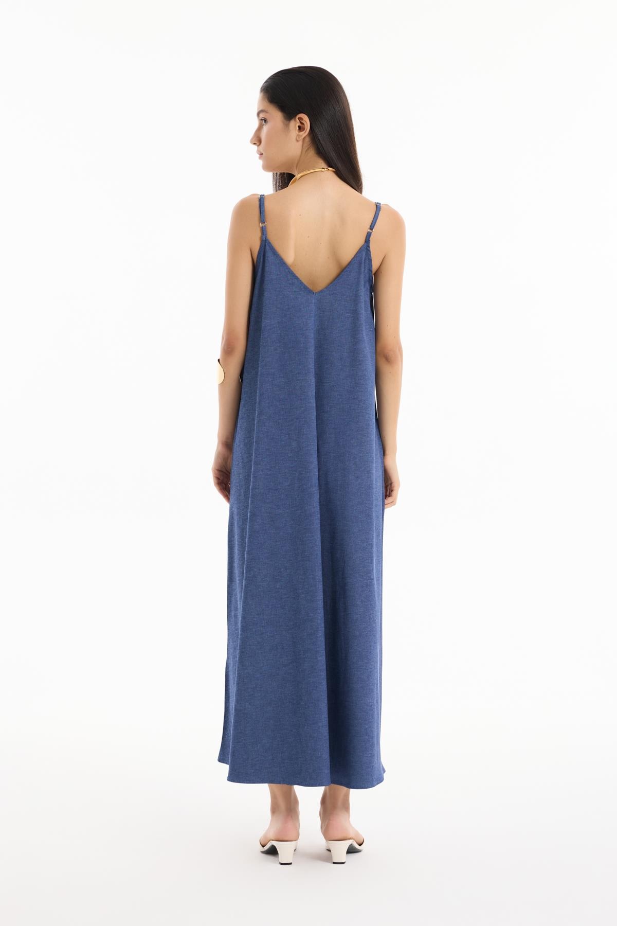 Quzu Askılı Elbise İndigo
