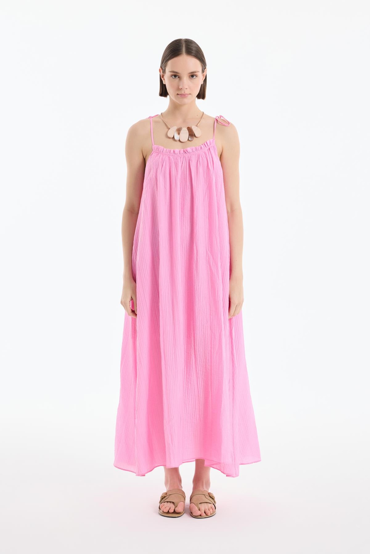 Quzu Askılı Maxi Elbise Pembe