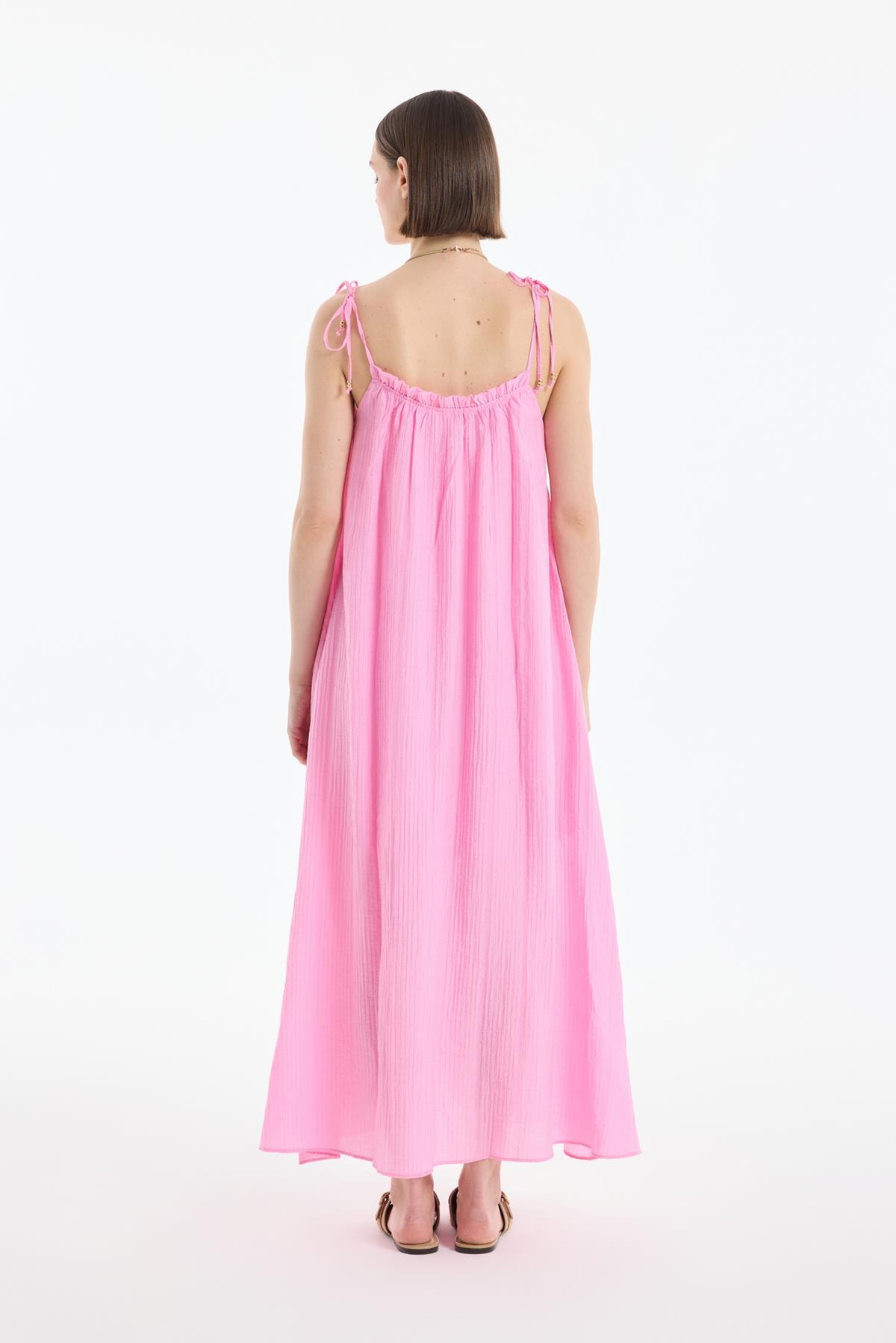 Quzu Askılı Maxi Elbise Pembe
