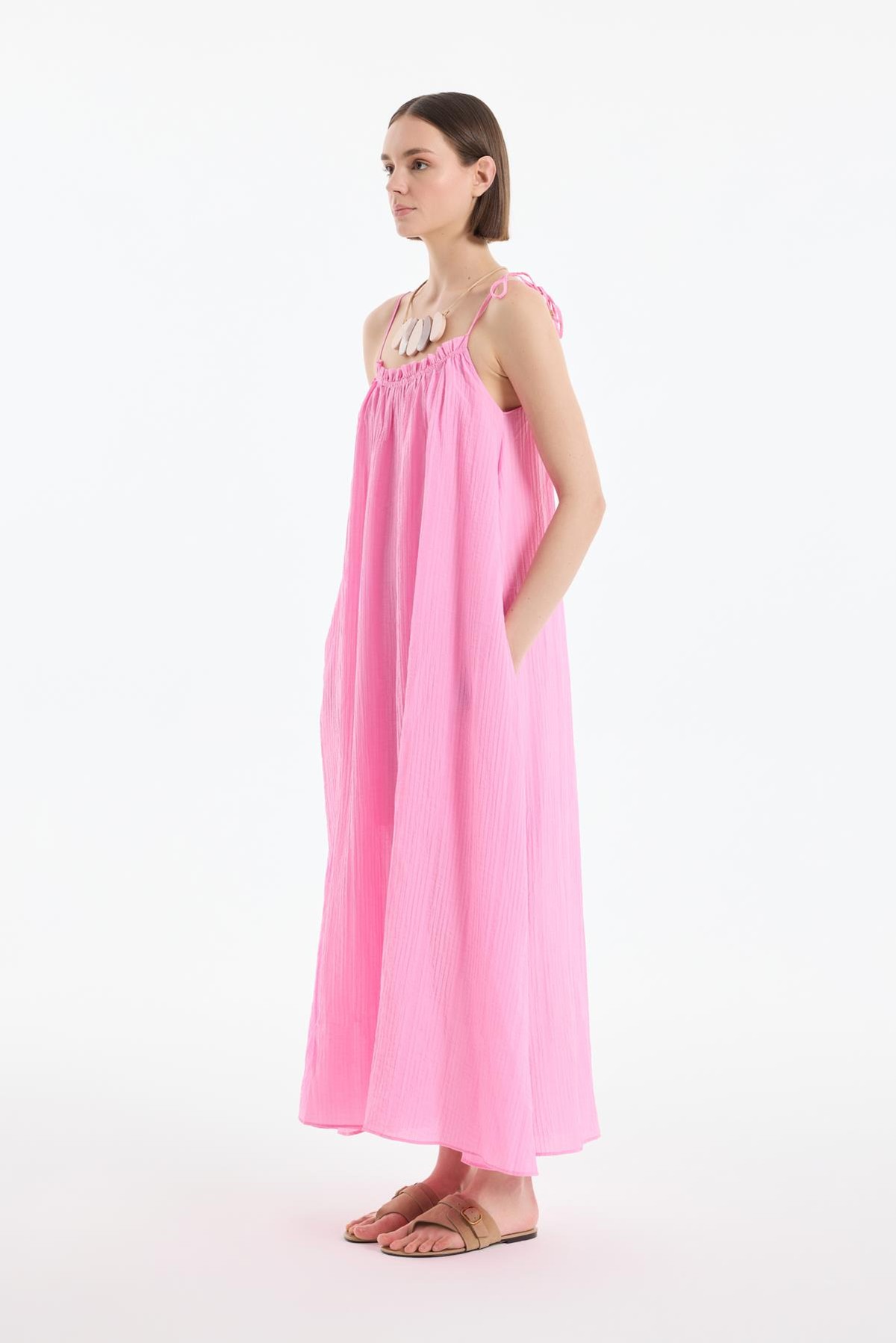 Quzu Askılı Maxi Elbise Pembe