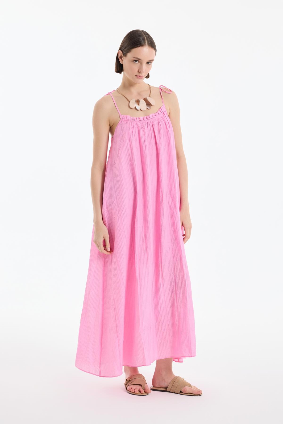 Quzu Askılı Maxi Elbise Pembe