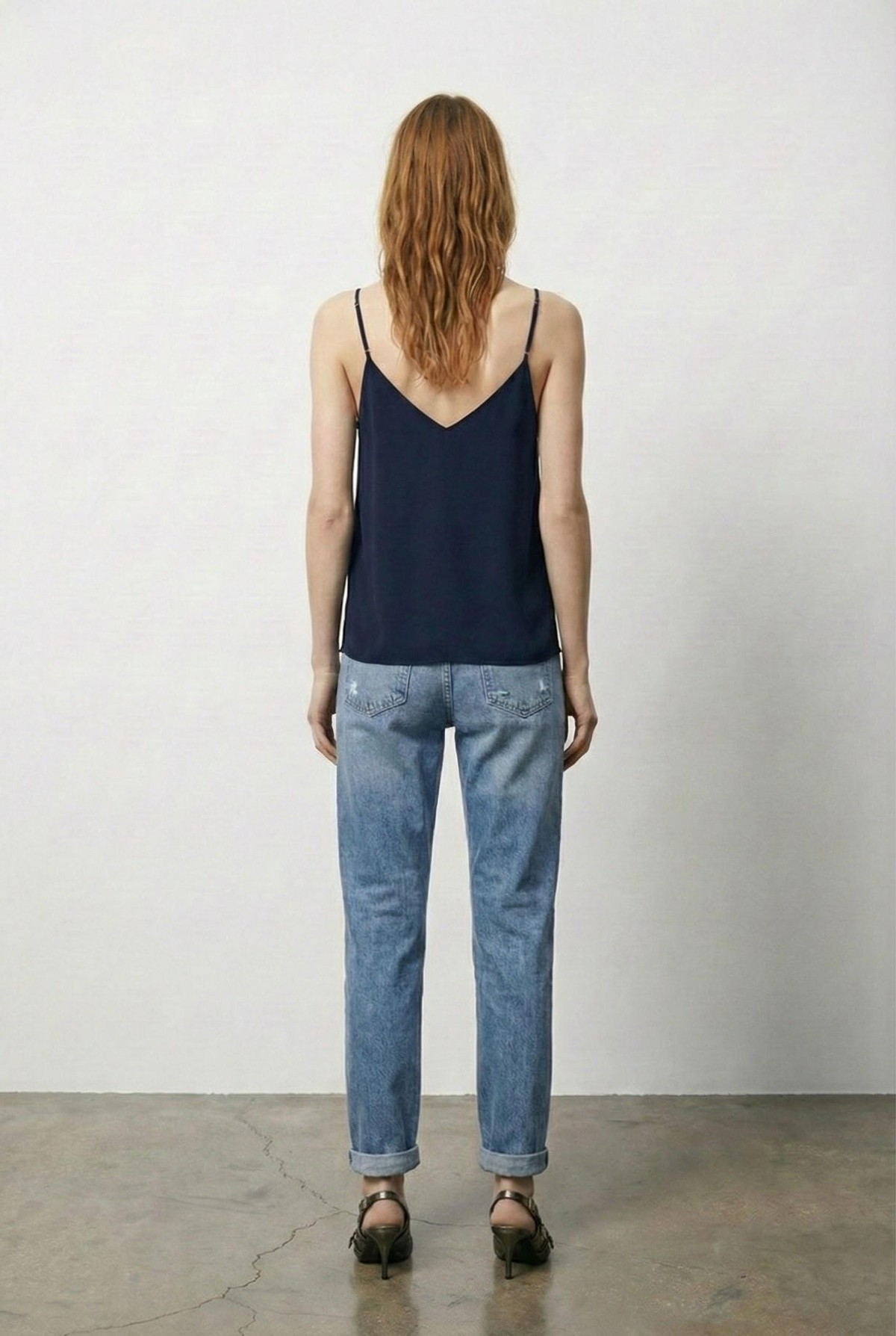 Quzu Askılı V Yaka Bluz Lacivert