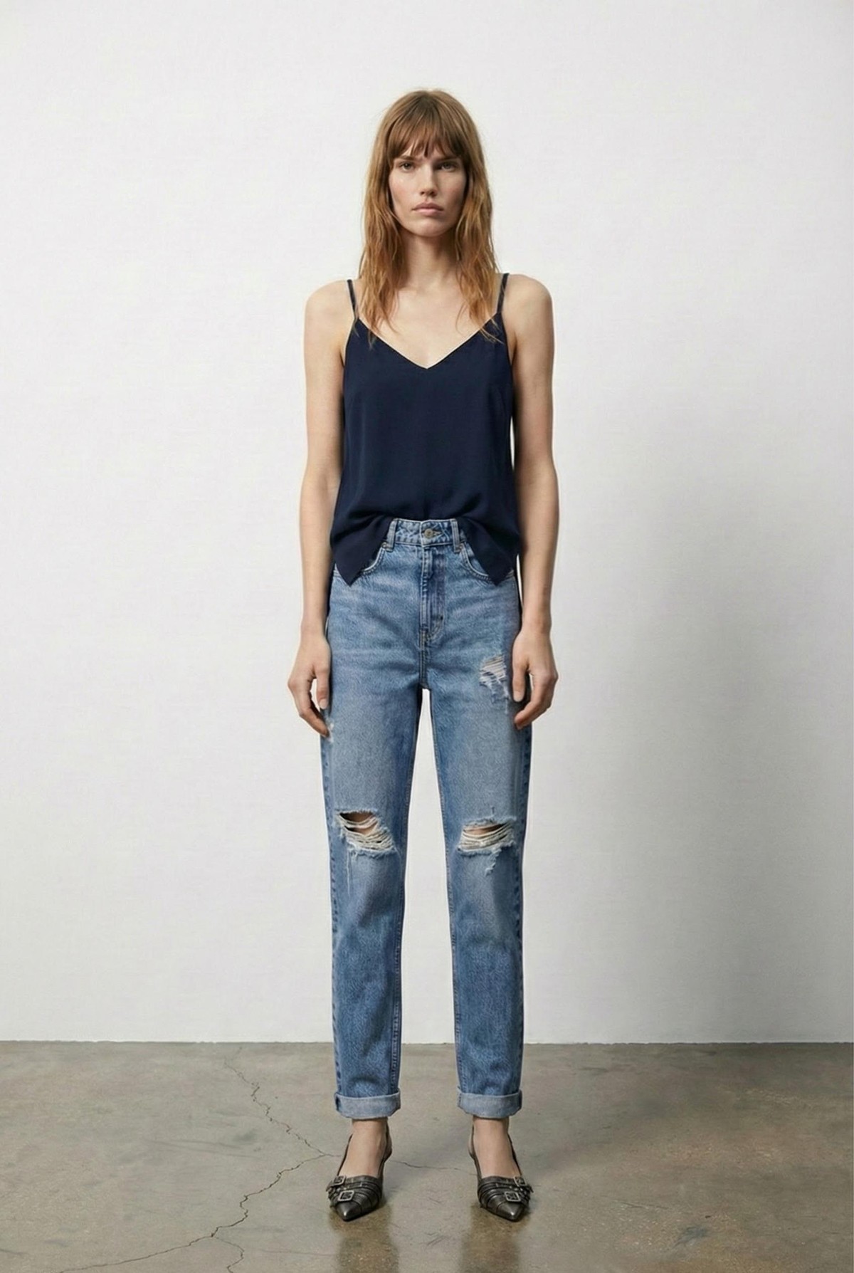 Quzu Askılı V Yaka Bluz Lacivert