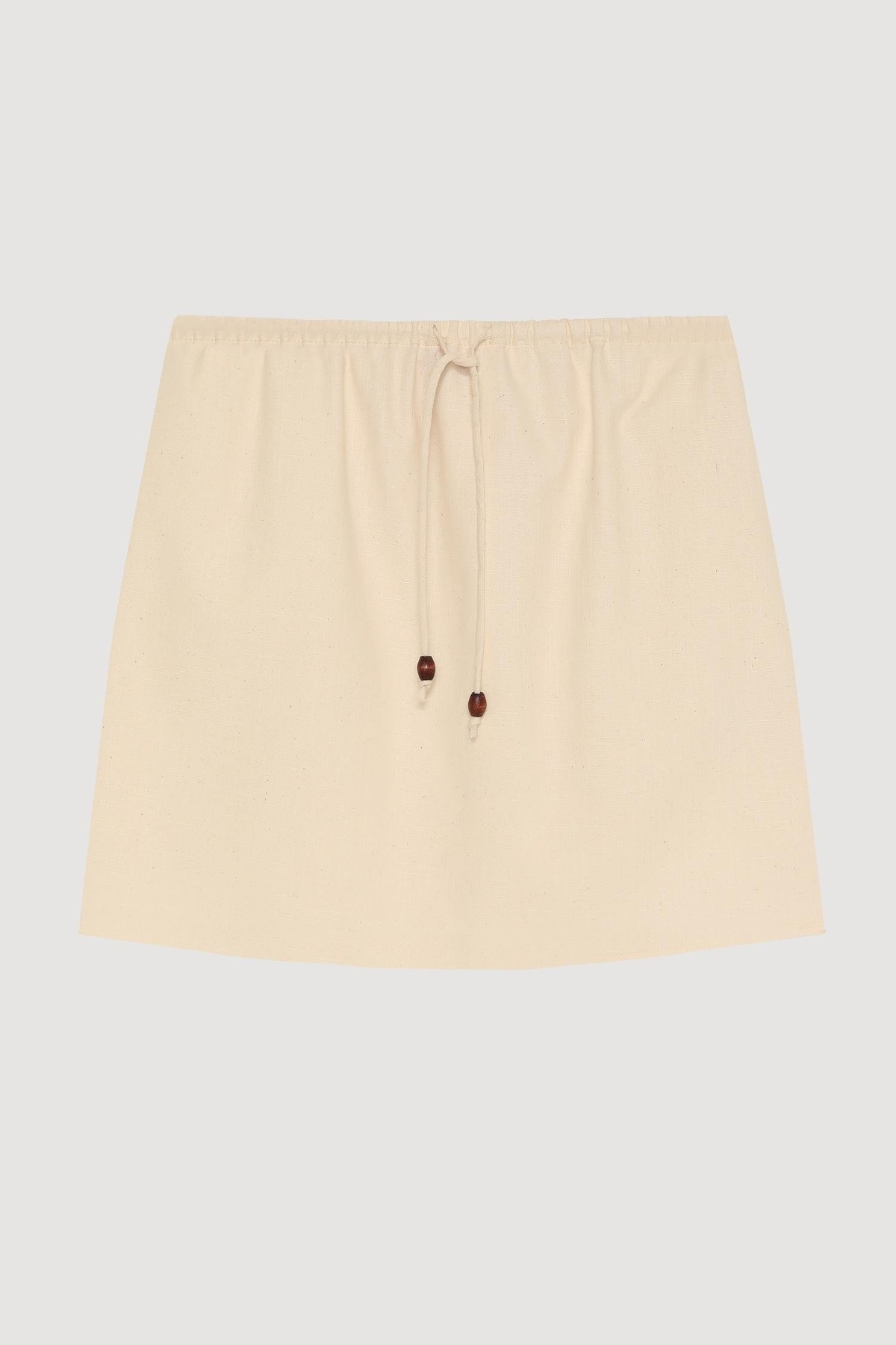 Quzu Bağcık Detaylı Keten Etek Natur