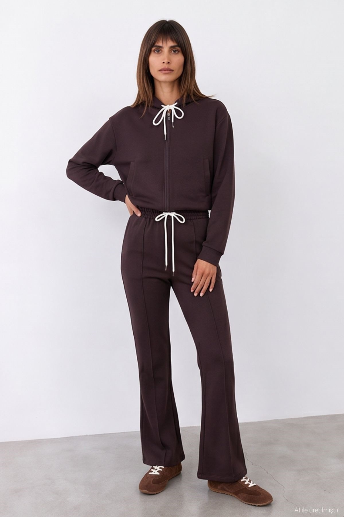 Quzu Bağcık Detaylı Sweatshirt Kahve