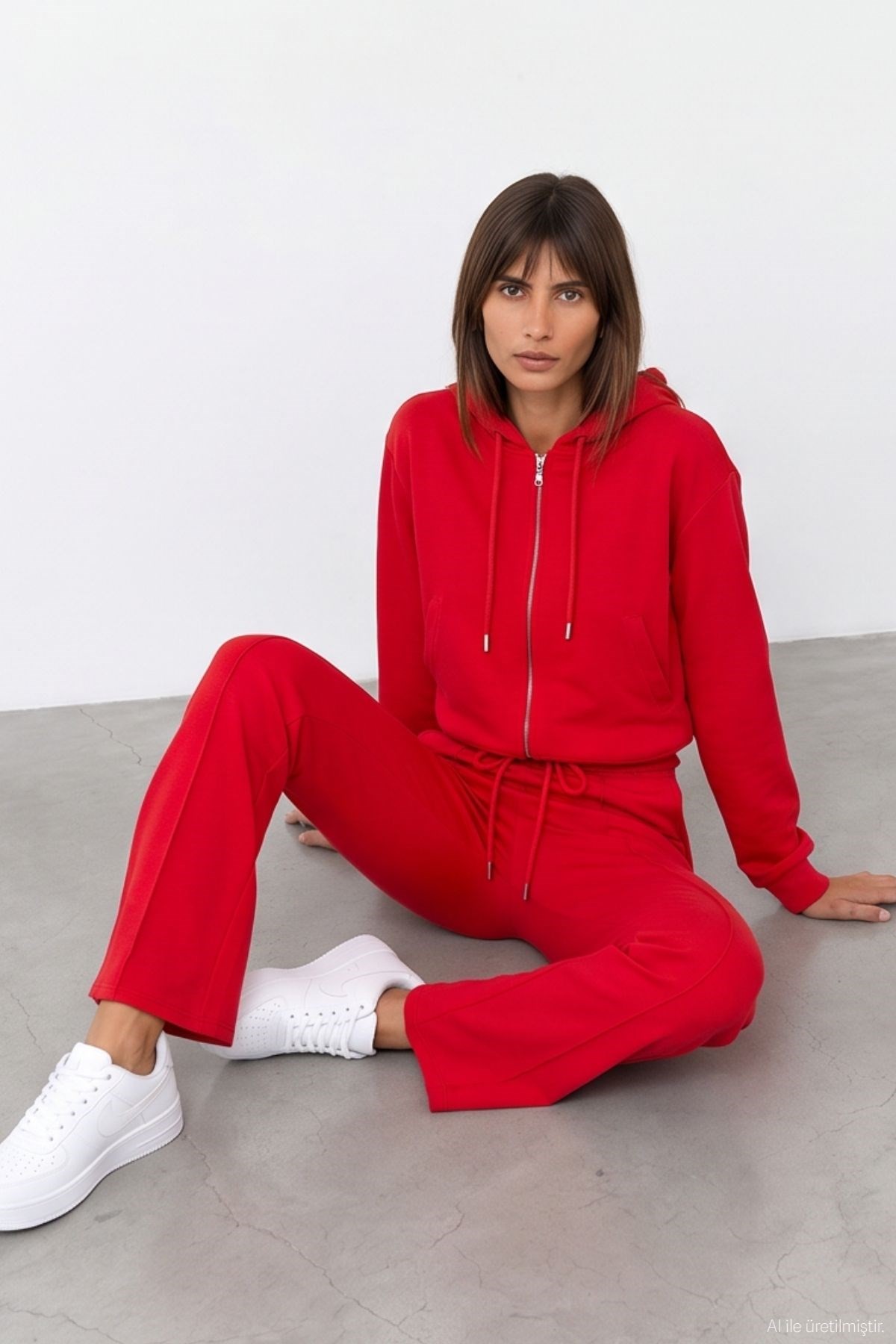 Quzu Bağcık Detaylı Sweatshirt Kırmızı