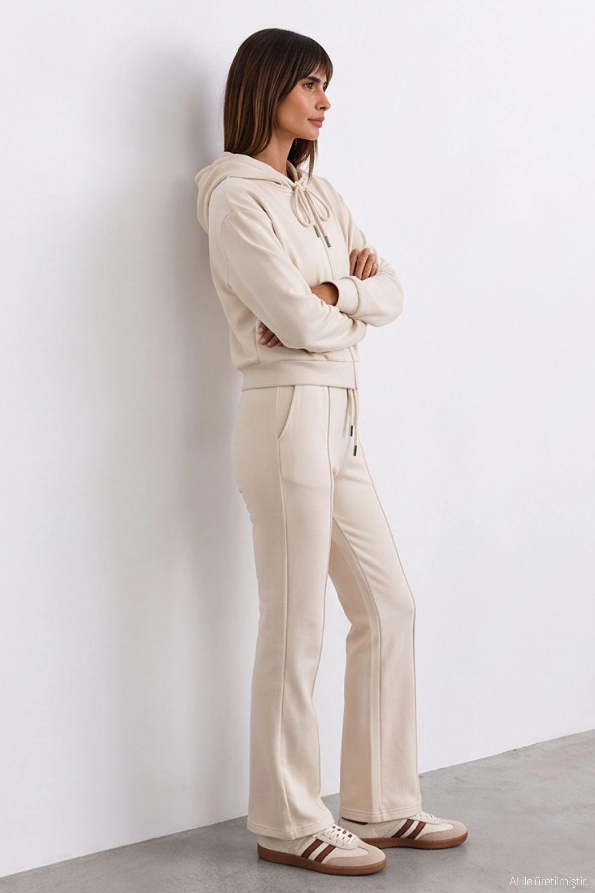 Quzu Bağcık Detaylı Sweatshirt Krem