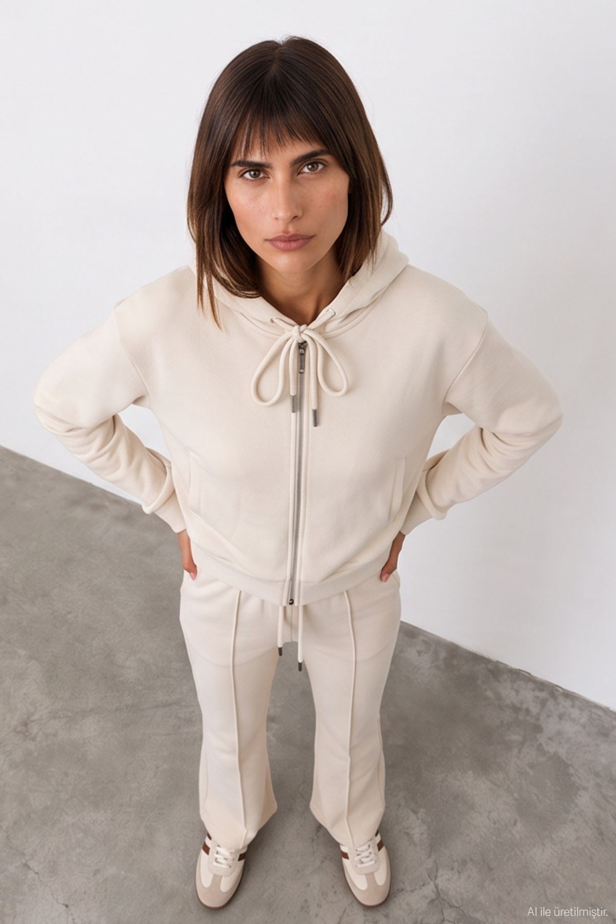 Quzu Bağcık Detaylı Sweatshirt Krem