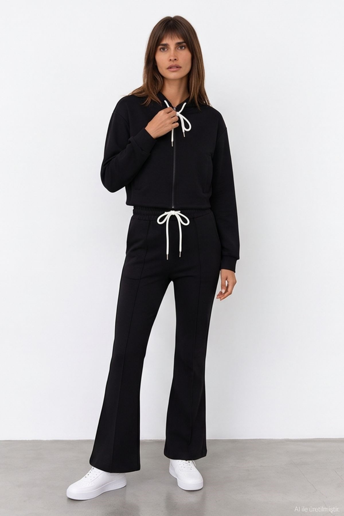 Quzu Bağcık Detaylı Sweatshirt Siyah