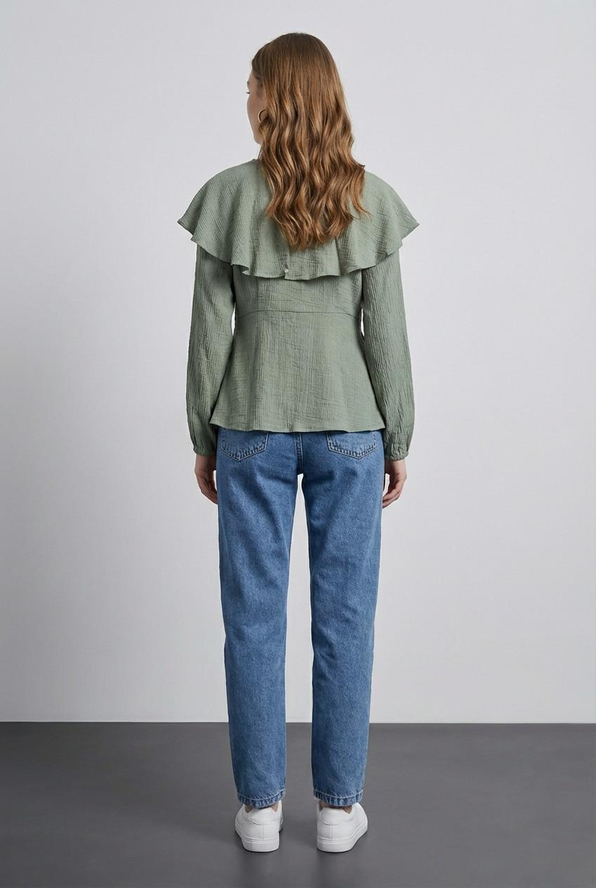 Quzu Bağlama Detaylı Bluz Haki