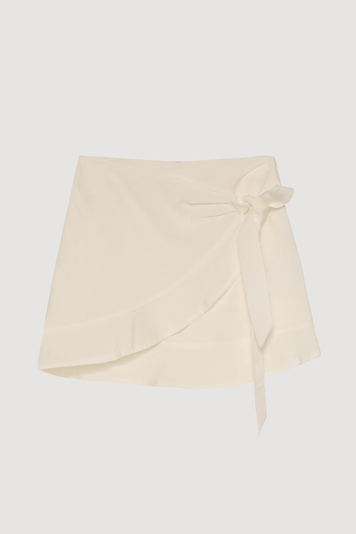 Quzu Bağlama Detaylı Fırfırlı Etek Ekru