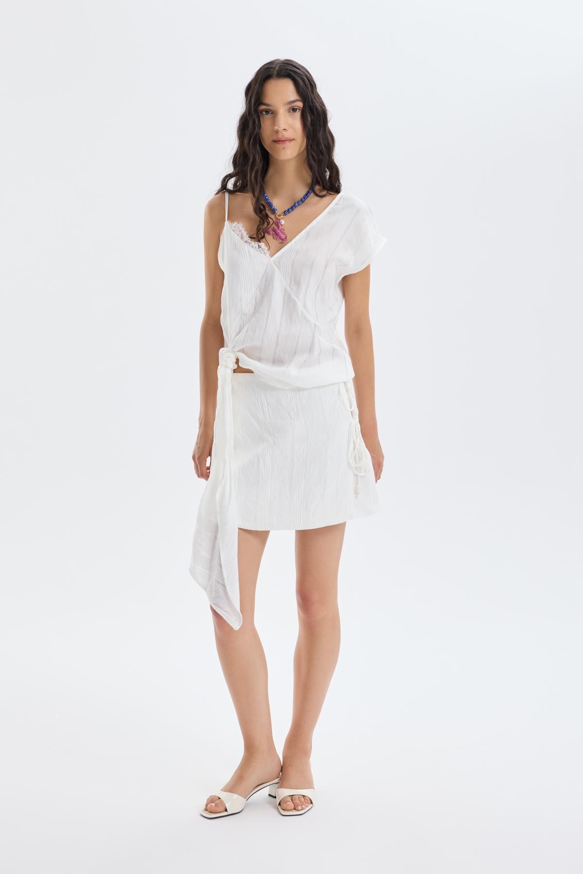 Quzu Tie Detail Wrap Skort Ecru