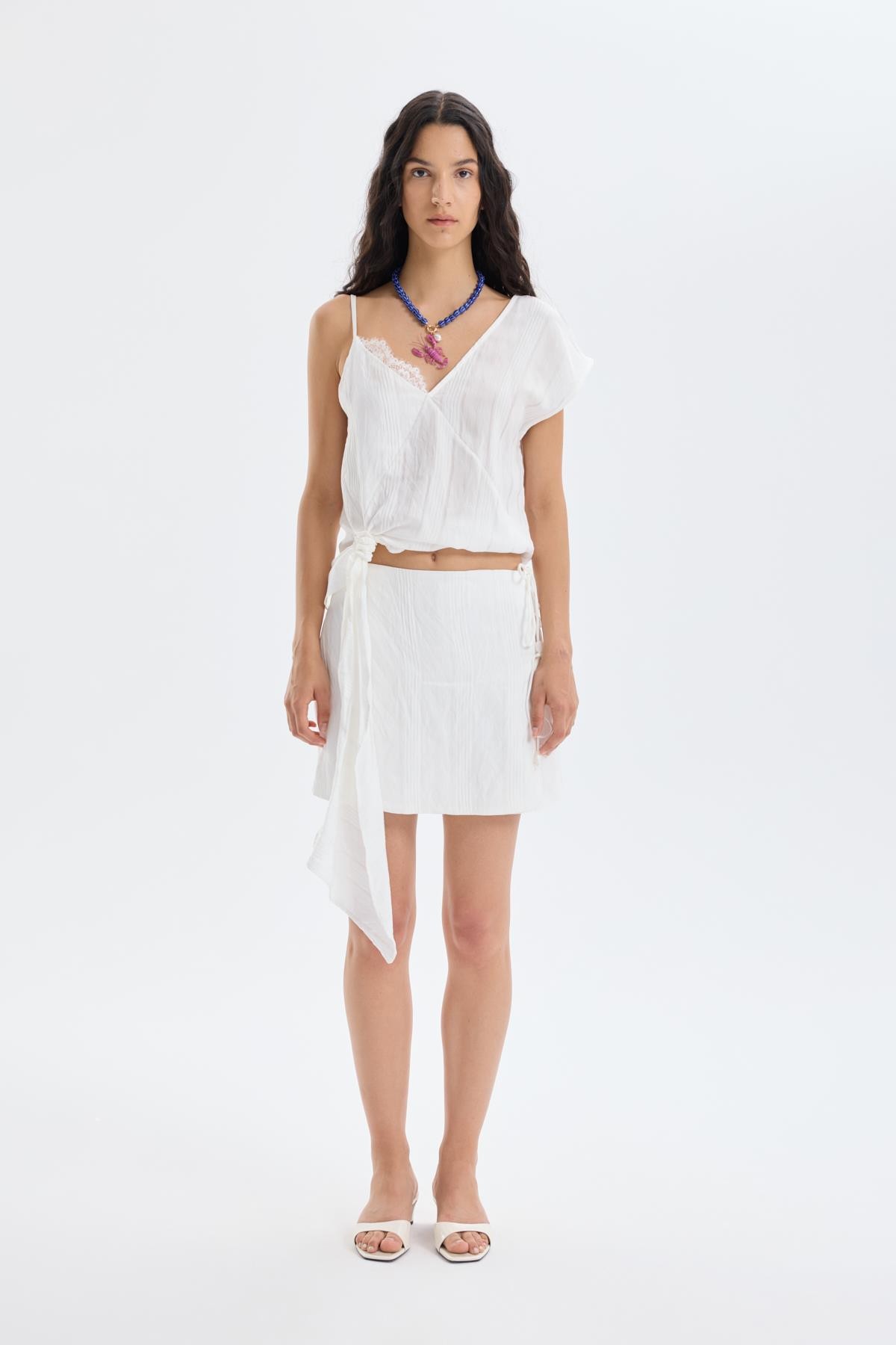 Quzu Tie Detail Wrap Skort Ecru