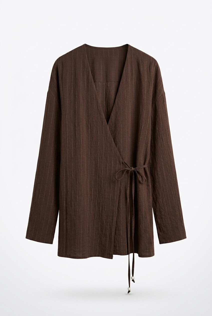 Quzu Bağlama Detaylı Kimono Kahve