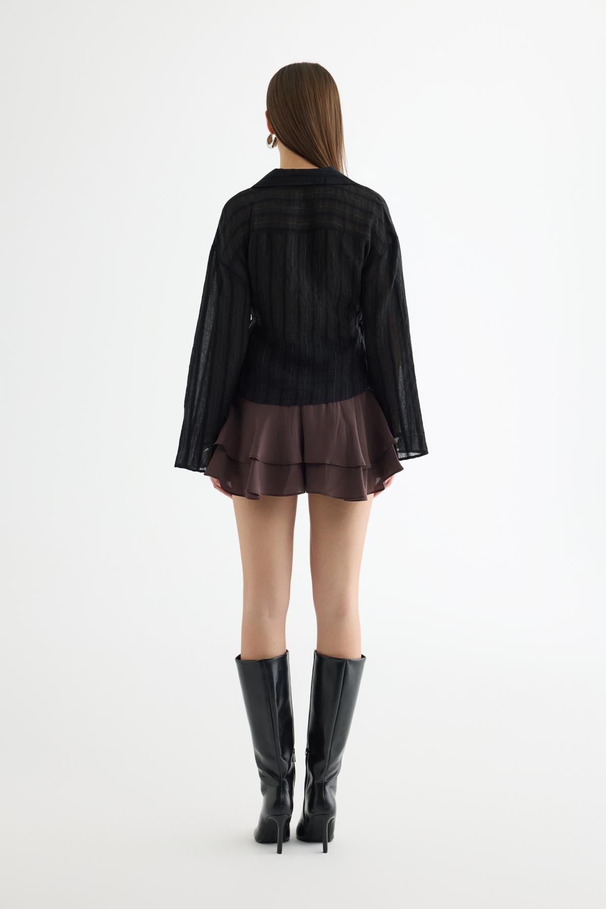 Quzu Bağlama Detaylı Kruvaze Bluz Siyah