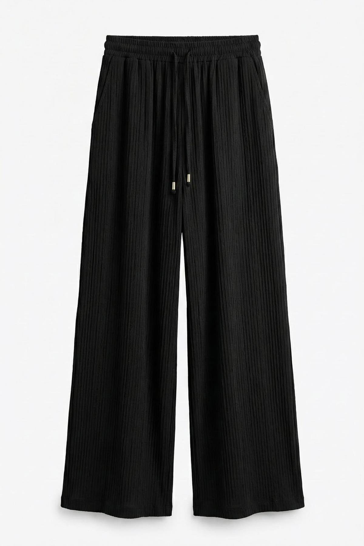 Quzu Bağlama Detaylı Pantolon Siyah