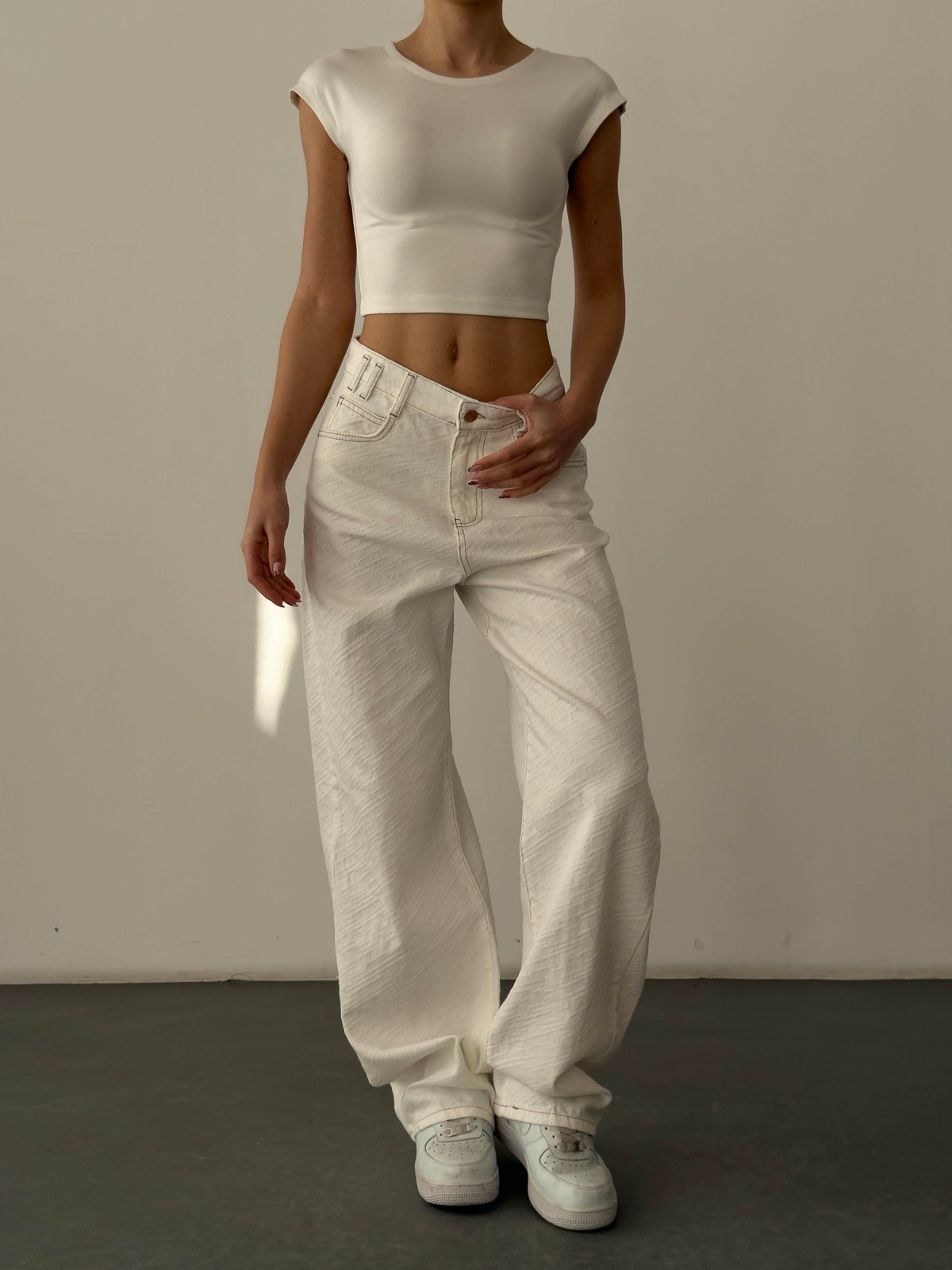 Quzu Basic Crop T-shirt Ekru