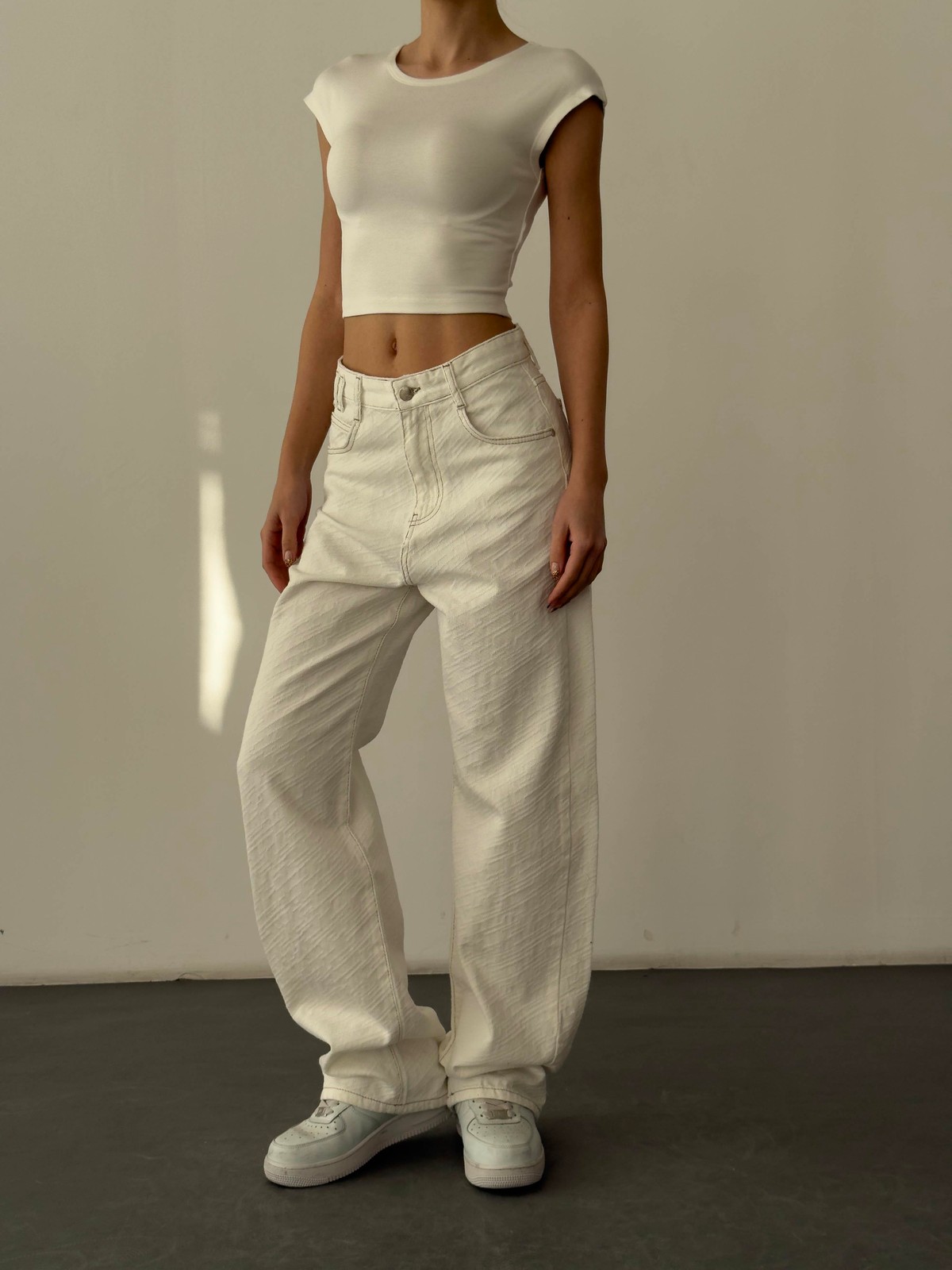 Quzu Basic Crop T-shirt Ekru