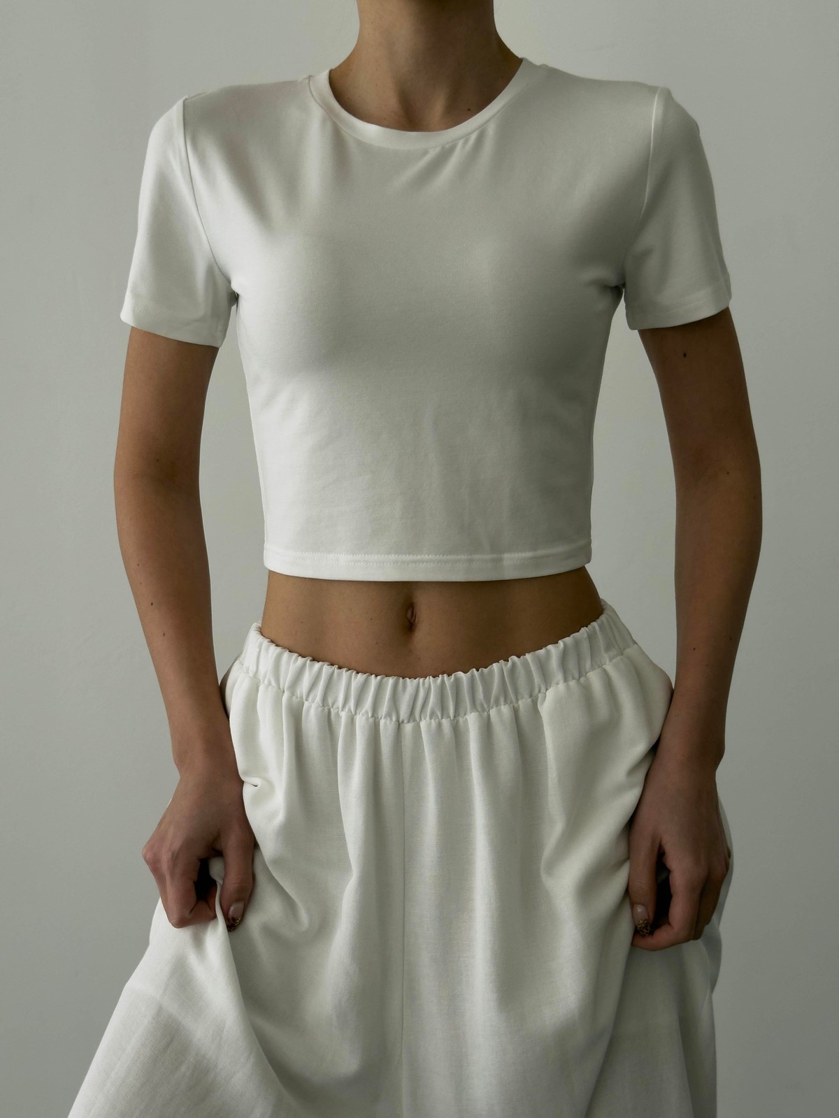 Quzu Basic Crop T-shirt Ekru