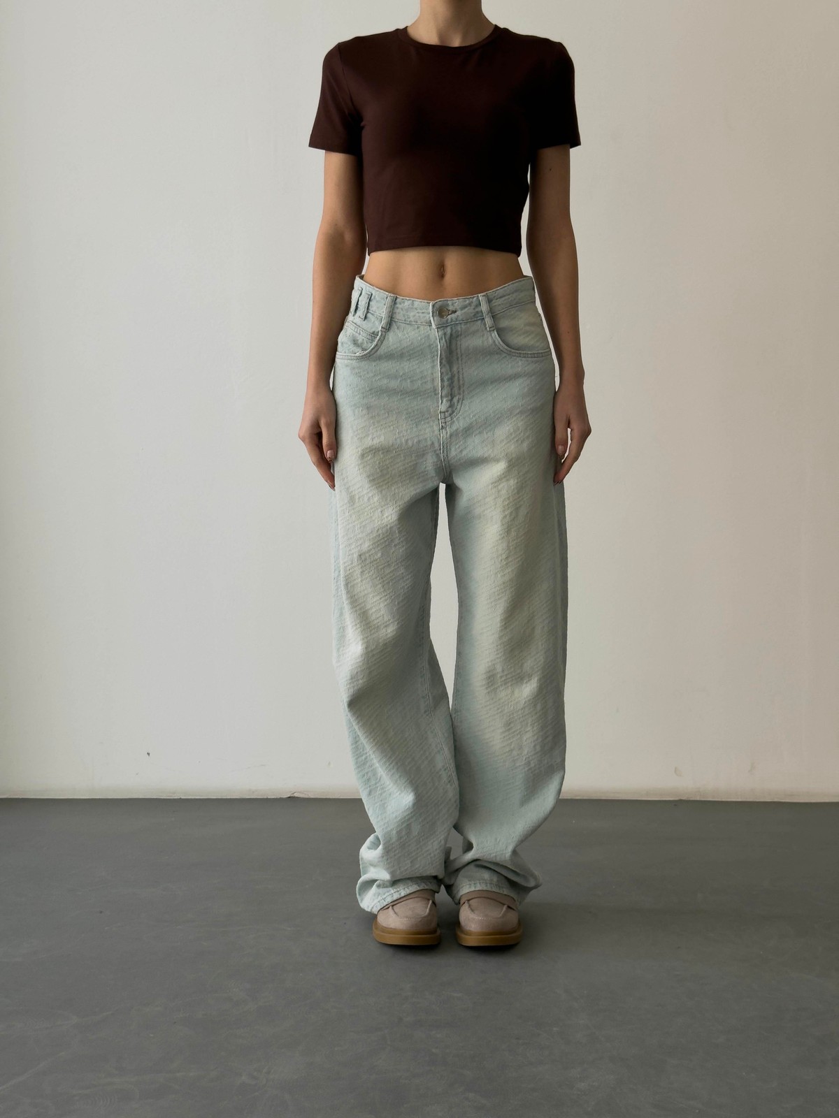 Quzu Basic Crop T-shirt Kahve