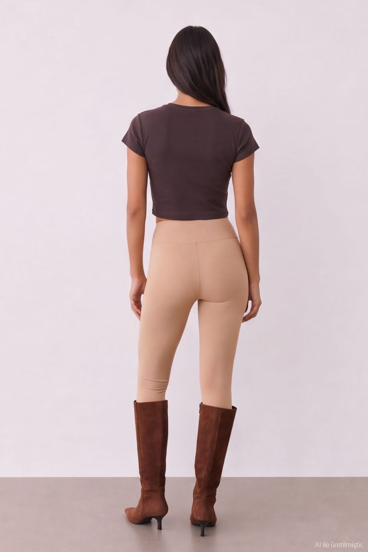 Quzu Basic Crop T-shirt Kahve