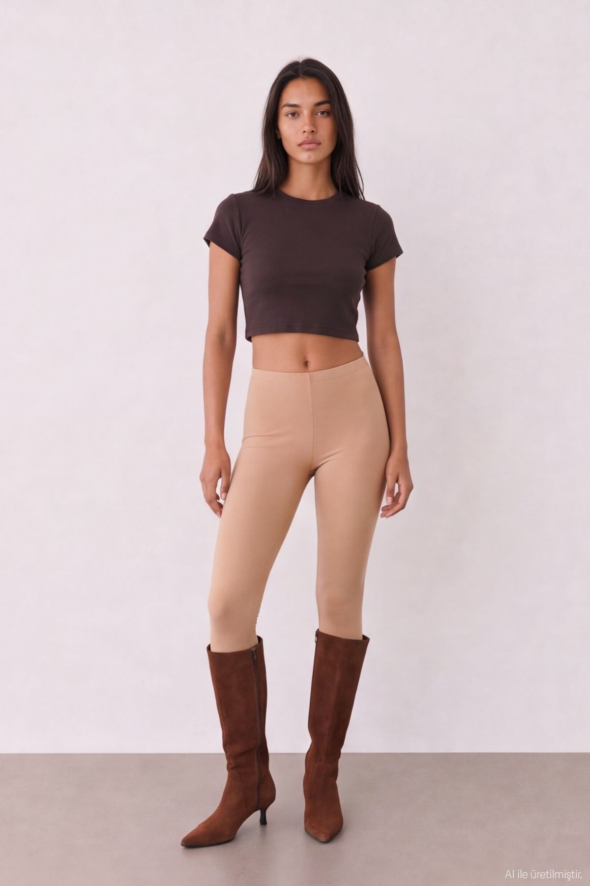 Quzu Basic Crop T-shirt Kahve