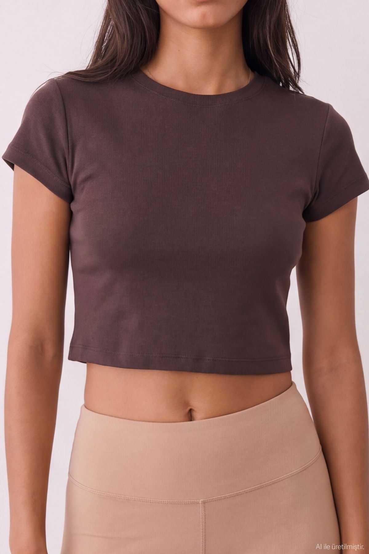 Quzu Basic Crop T-shirt Kahve