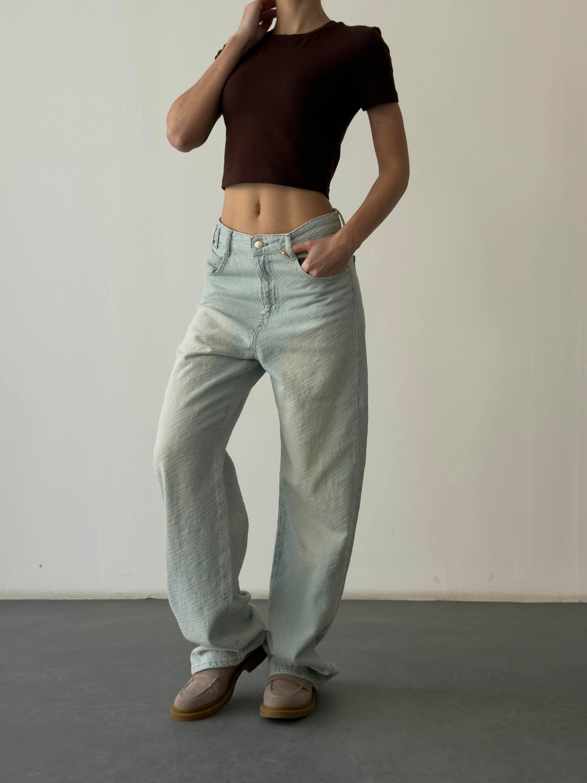 Quzu Basic Crop T-shirt Kahve